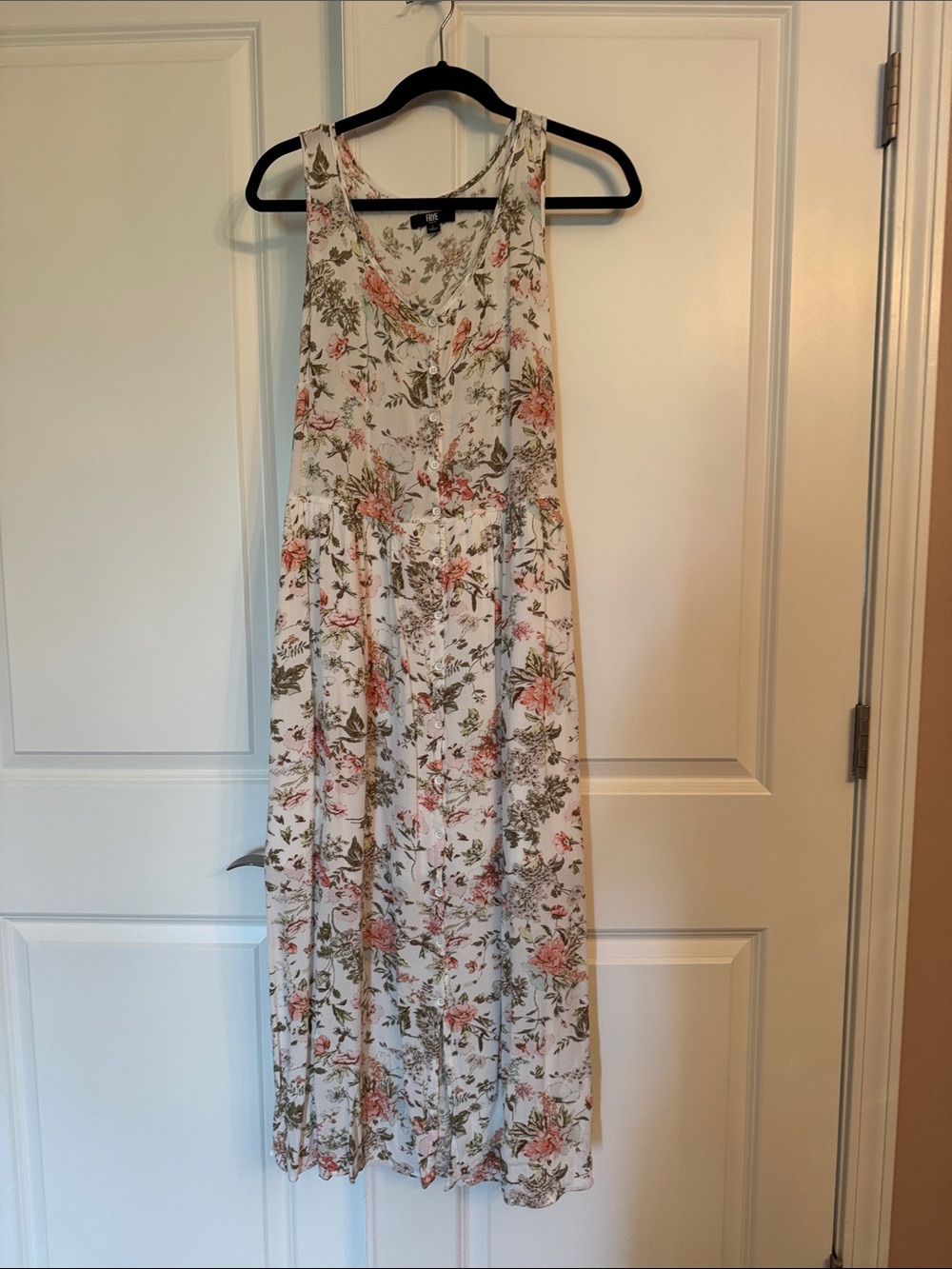 FRYE Cream Floral Maxi Dress with Pink and Green Accents